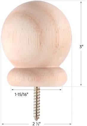 2 Pack 25 Inch Round Wooden Curtain Rod Finials with Screw