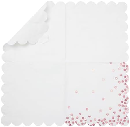 50 Pack Scalloped White Rose Gold Napkins for Events