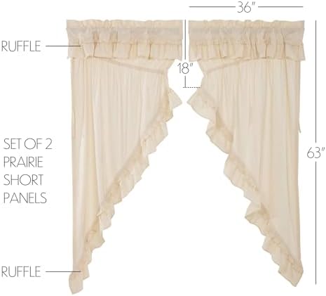 VHC Brands Muslin Ruffled Natural Tan Prairie Panels Set of 2