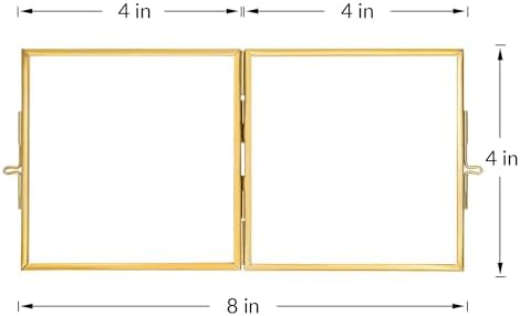 Double Glass Picture Frame Handmade Hinged Brass 4x4 Inches Gold