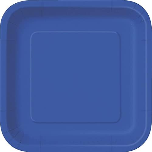 Royal Blue Solid Square Paper Dinner Plates 9 in Pack of 14