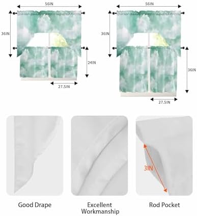 Green Sky Cloud Curtain and Valance Set 3 Pieces