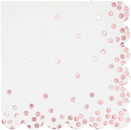 50 Pack Scalloped White Rose Gold Napkins for Events