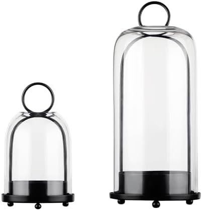 5 4 Wide Metal Candle Holder with Black Glass Dome