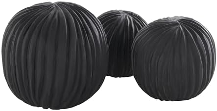 Deco 79 Black Teak Wood Decorative Orbs Set of 3