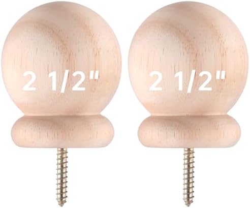2 Pack 25 Inch Round Wooden Curtain Rod Finials with Screw