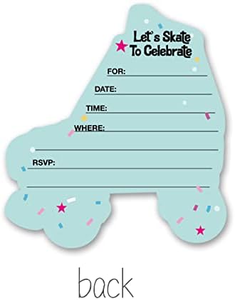 Green Roller Skate Party Invites with Envelopes 20 Set