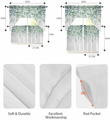 Sage Green Eucalyptus Leaf Curtain Set with Valance and Tiers