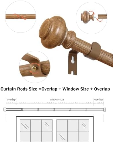 Heavy Duty Wood Look Curtain Rods 48-84 Inch