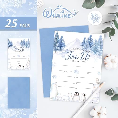 Whaline 25 Set Winter Forest Animal Snowflake Invitation Cards With Envelope Stickers