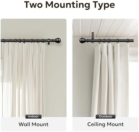 Zeerobee 1 Inch Heavy Duty Black Curtain Rods 66-120