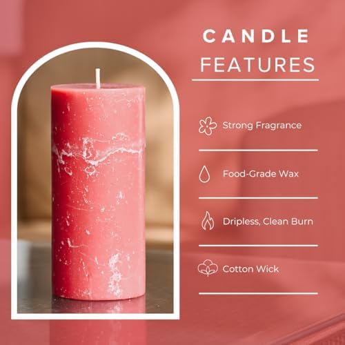 Simply Soson 3x6 Inch Pink Rustic Peony and Rose Pillar Candle - 3 Pack
