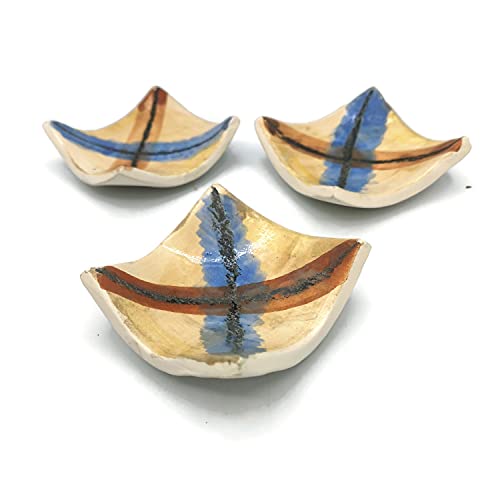 Set of 3 Small Square Hand Painted Ceramic Candle Holders