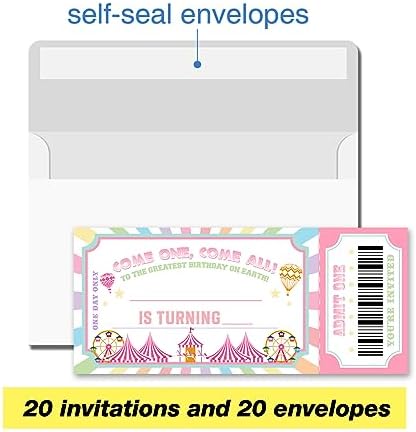 VAHATAN Carnival Birthday Party Invitations 20 Pack