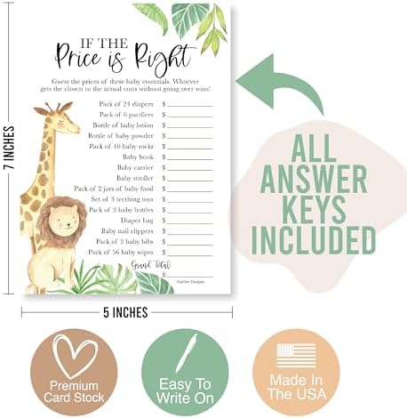 Hadley Designs 20 Safari Baby Shower Games - Gender Neutral