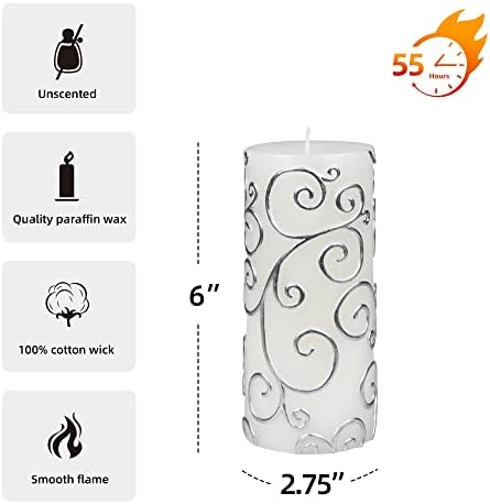 Zest Candle 6 Inch White Scroll Pillar Candle