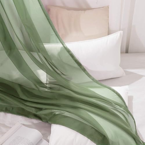 MIULEE Sheer Window Scarf Valance Extra Long Panel Sage Green