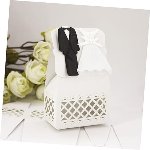 Cabilock 12pcs Hollow Wedding Favor Boxes with Bride Groom Tuxedo Dress Design