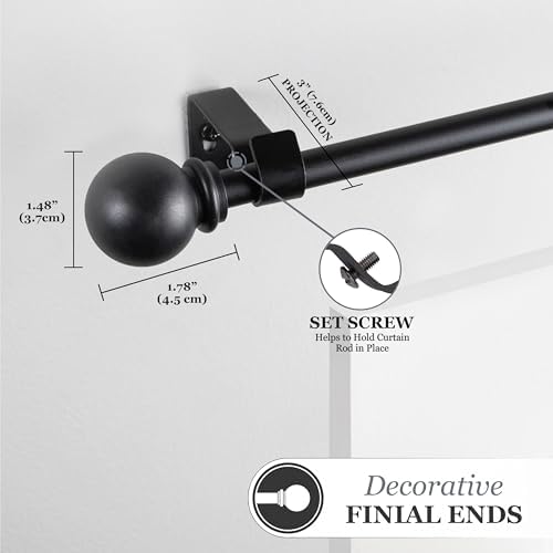 Kenney Chelsea Ball End Window Curtain Rod Black 48-86 Inch Adjustable