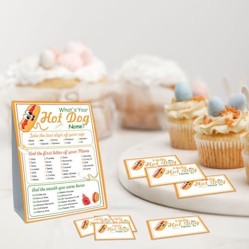 Funny Hot Dog Name Game Cards Set for Birthday Parties