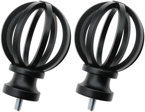 2 PCS Black Finials for 58 Inch Curtain Rods with M5 Screws