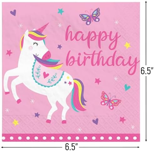 Unicorn Birthday Pink Napkins - Pack Of 16