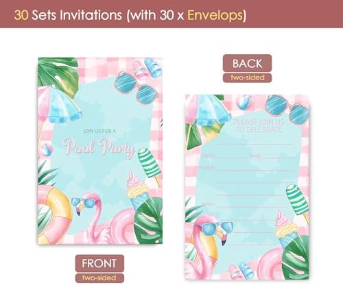 Pool Party Birthday Invitations for Girls 30 Sets
