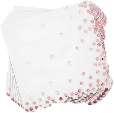 50 Pack Scalloped White Rose Gold Napkins for Events