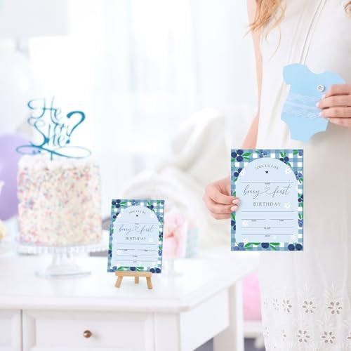 Whaline 25 Pack Blueberry Plaid Party Invitations