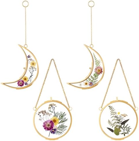 Qunclay 4 Pcs Pressed Flower Frame with Chain
