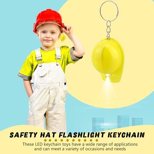 72 Pcs Mini Construction Helmet Keychains with LED Light