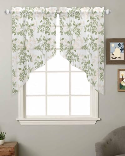 Sage Green Swag Curtains 2 Panels Set 36 Inch Length