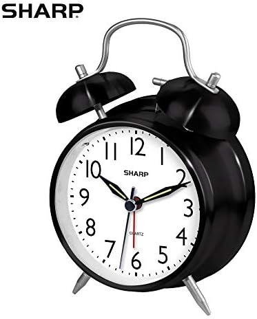 Sharp Twin Bell Alarm Clock - Loud Alarm - Battery Operated