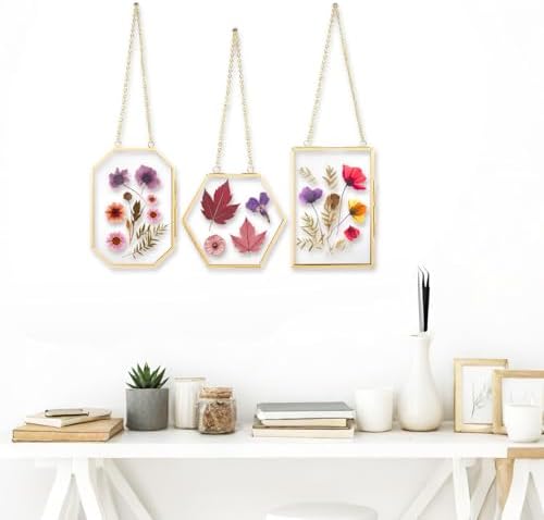 3 Pcs Pressed Flower Frame with Hanging Chain
