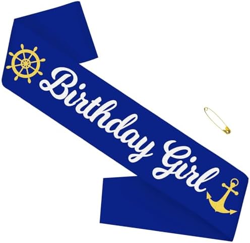 Nautical Birthday Girl Sash with Glitter Text