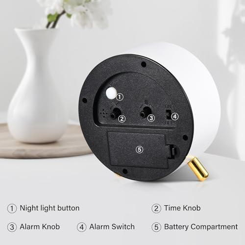 Tetino Analog Alarm Clock with Night Light White