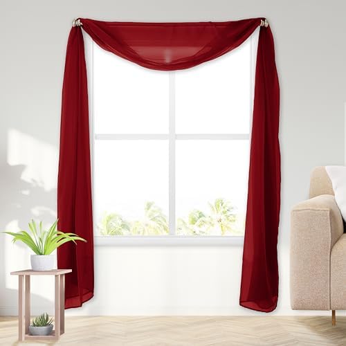 Elegant Comfort Lightweight Sheer Curtain Valance - 216 Inch Long - Burgundy