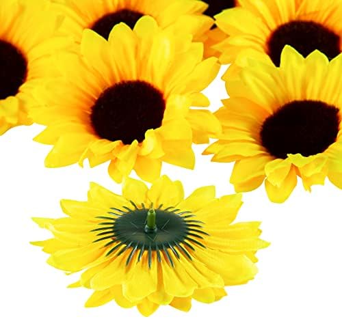 40pcs Fake Sunflower Heads with Stems for DIY Decor