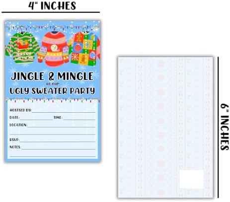 Lashicorn Ugly Christmas Sweater Party Invites 30-Pack 4x6 Blue