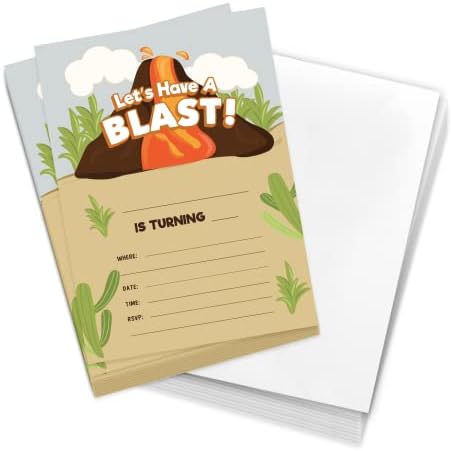 Desert Cactus Volcano Birthday Invitations 10 Count With Envelopes