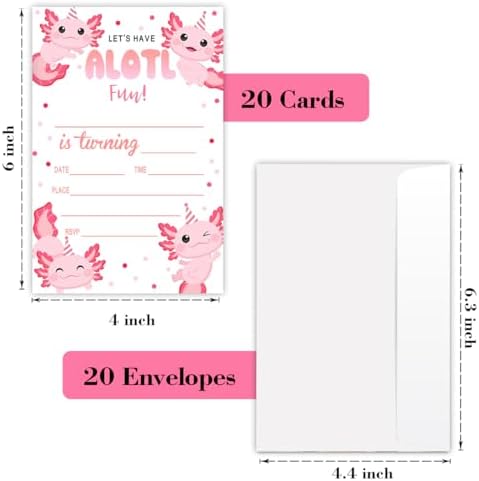 Pink Axolotl Birthday Invitations for Kids