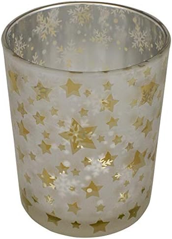 5 Inch Matte Silver Gold Stars and Snowflakes Candle Holder