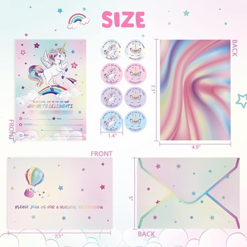 WERNNSAI 24PCS Unicorn Birthday Invites with Envelopes