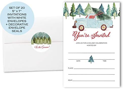 Set of 20 Christmas Invitations with Envelopes and Seals