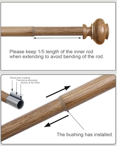 Heavy Duty Wood Look Curtain Rods 48-84 Inch