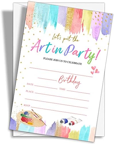 Art Birthday Party Invitations 20 Count with Envelopes