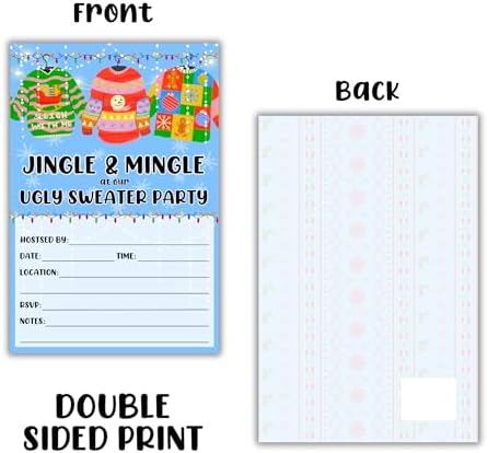 Lashicorn Ugly Christmas Sweater Party Invites 30-Pack 4x6 Blue