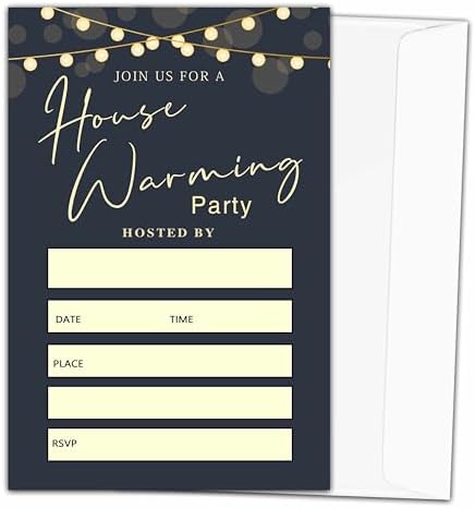 20 Home Invitation Lanterns with Envelopes Modern Housewarming Party Invite Cards Black