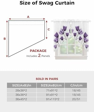 Purple Tulips Swag Curtains 2 Panels Set 72 W x 36 L