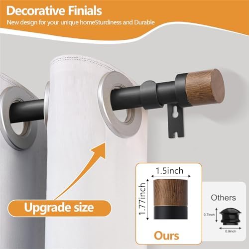QITERI 1 Inch Adjustable Wood Curtain Rods 32-84 Inches